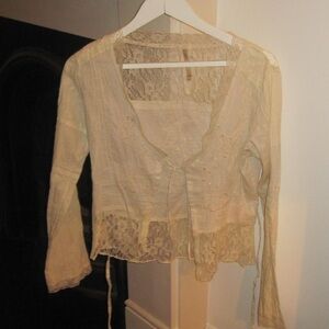 Lace Trimmed Cream Cardigan Delicate vintage blouse top tie open fairy core